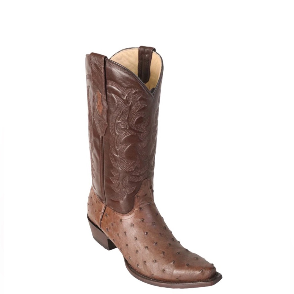 Los Altos Men's Ostrich Snip Toe Cowboy Boots 9.5 Brown